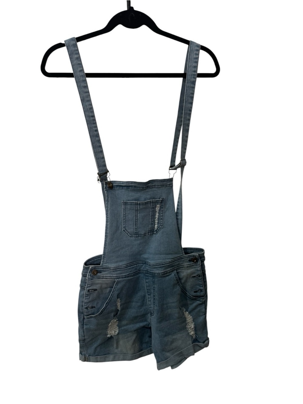 WallFlower distressed denim short overalls women’s size M